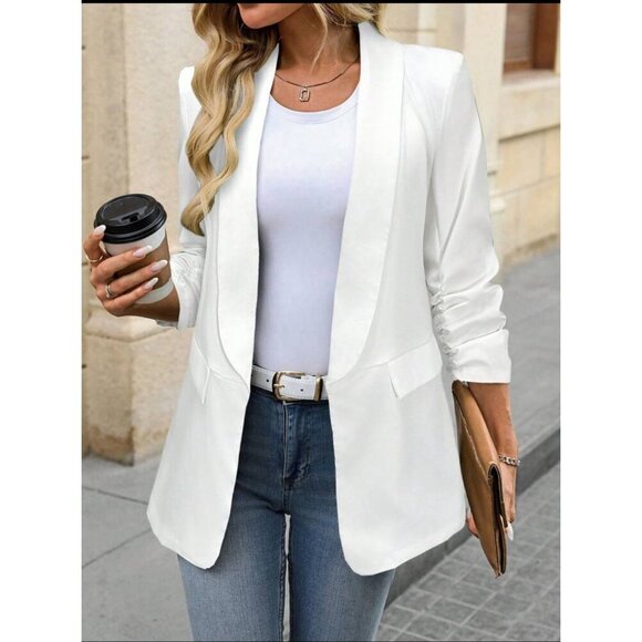 Lapel collar blazer jacket white minimalist business - Picture 1 of 11